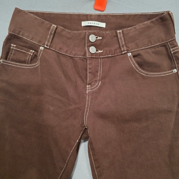 PacSun Brown Low Rise Bootcut Jeans White Contrast Stitch Y2K Flare Size 28 - Picture 3 of 9